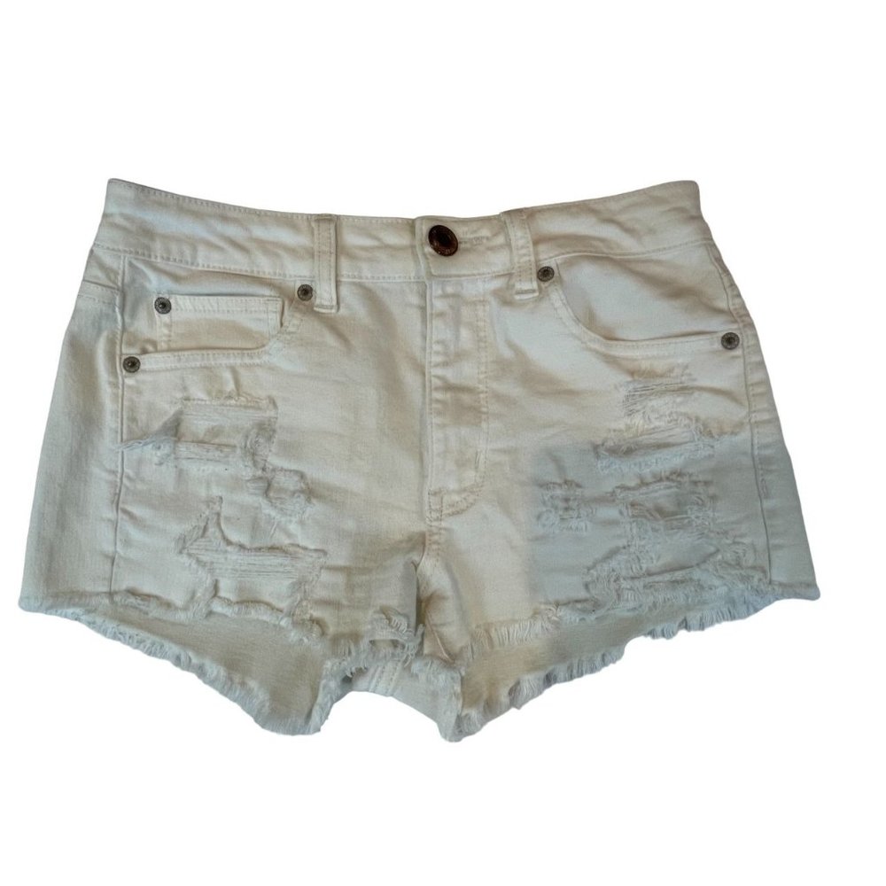 American Eagle Womens Cut Off Shorts Super Stretch Distressed Cotton White SZ 6